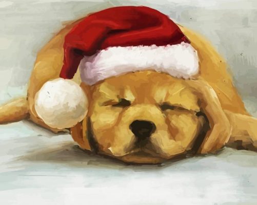 Sleepy Santa Puppy paint by numbers 