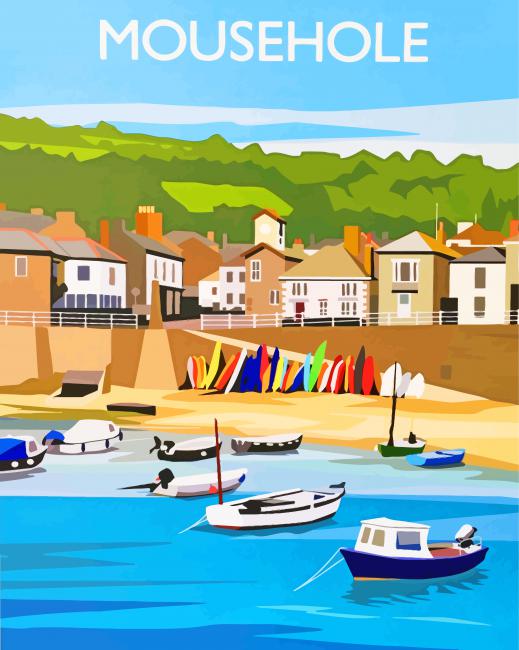 Mousehole Cornwall Cornwall Mouse Hole Harbour illustration paint by numbers