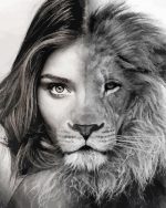 Black And White Half Lion Half Human paint by numbers