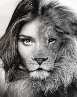 Black And White Half Lion Half Human paint by numbers