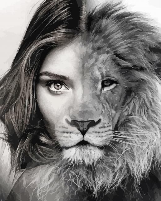 Black And White Half Lion Half Human paint by numbers