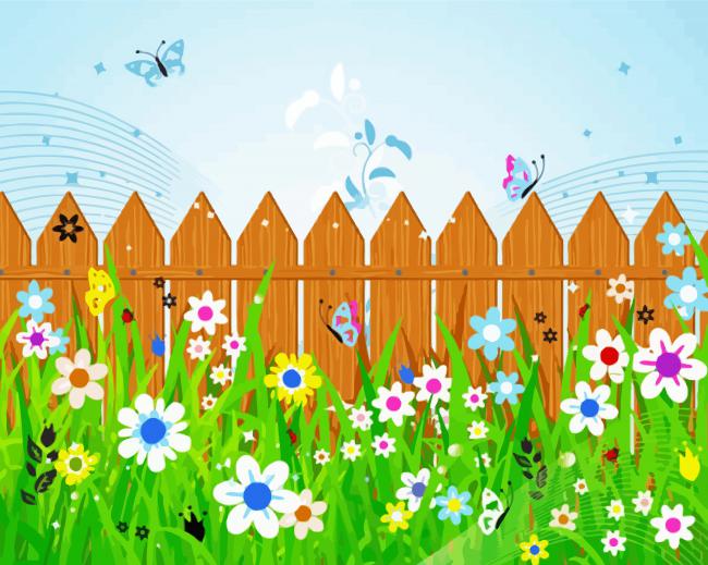 Fence And Flowers paint by numbers