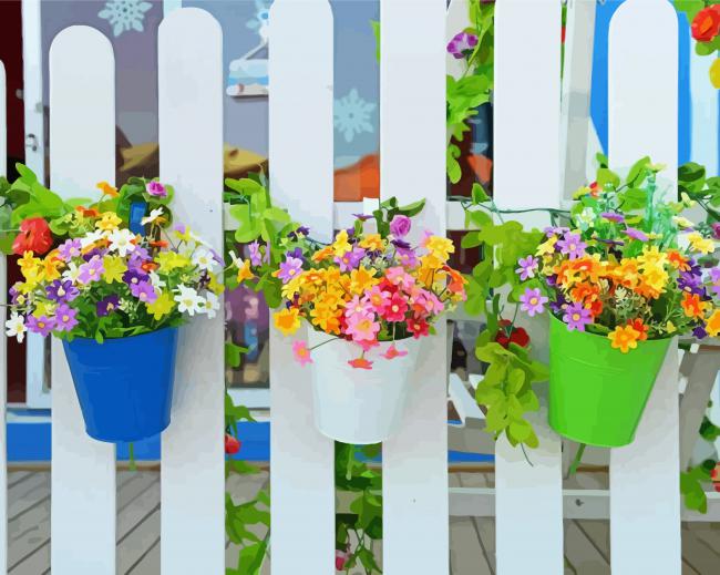 Hanging Flowers And Fence paint by numbers