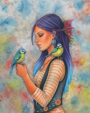 Girl With Bird paint by numbers