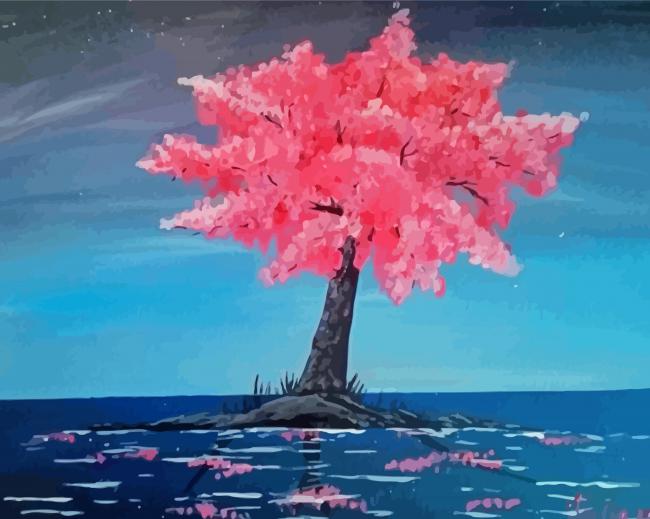 Japanese Pink Tree paint by numbers