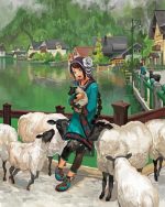 Girl With Sheeps paint by numbers