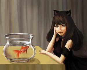 Girl And Gold Fish paint by numbers