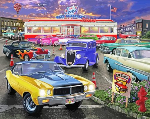 Diner Cars Show paint by numbers