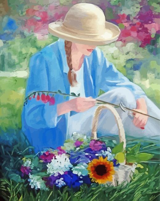 Woman Picking Flowers paint by numbers