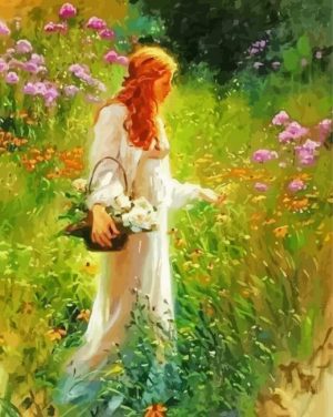 Lady Picking Flowers paint by numbers