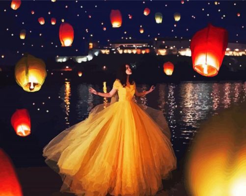 Girl And Lanterns In The Sky paint by numbers