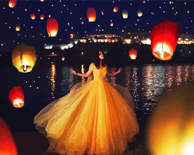 Girl And Lanterns In The Sky paint by numbers