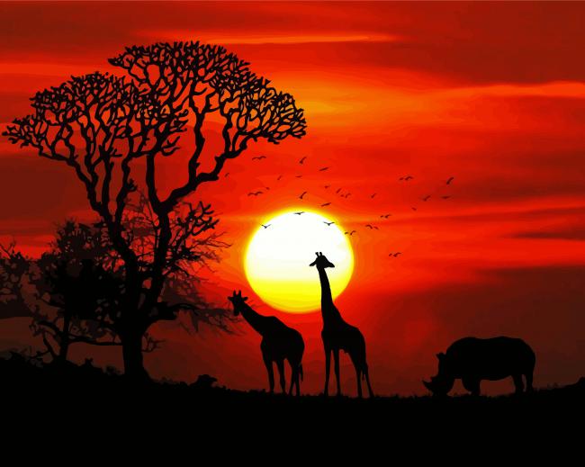 Safari Sunset Illustration paint by numbers