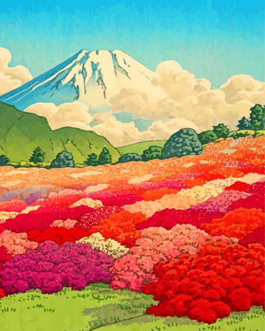 View Of An Azalea Garden paint by numbersAnd Mount Fuji
