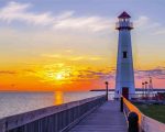 Wawatam Lighthouse Sunset Mackinaw paint by numbers