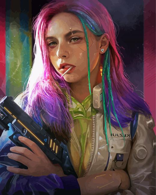 Cool Lady With Gun paint by numbers