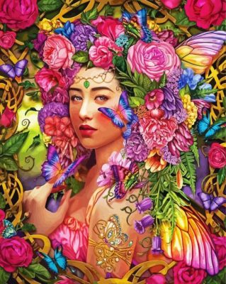 Floral Lady And Butterflies paint by numbers 