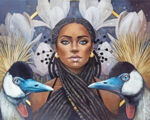 Lady And Birds paint by numbers