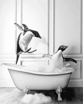 Penguins Enjoying The Bath paint by numbers 