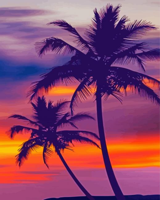 Sunset Palm Trees paint by numbers