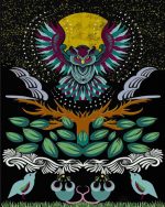 Owl Rosemaling Art paint by numbers