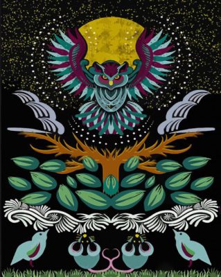 Owl Rosemaling Art paint by numbers