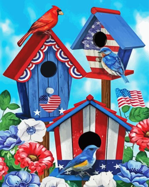 Patriotic Birdhouses Paint By Numbers