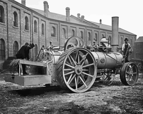 Monochrome Traction Engine Paint By Numbers 