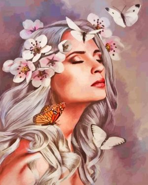Lady And White Butterflies Paint By Numbers