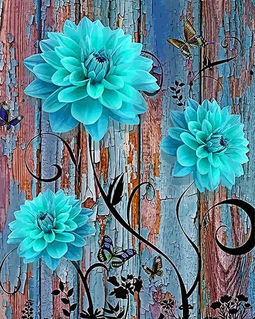 Blue Dahlia Flowers Paint By Numbers