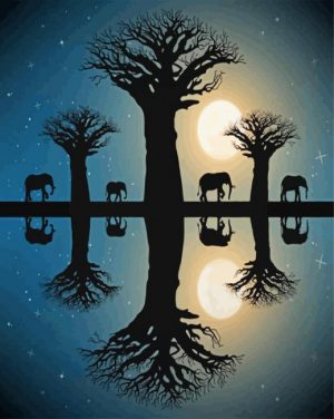 Boab Trees And Elephants Paint By Numbers