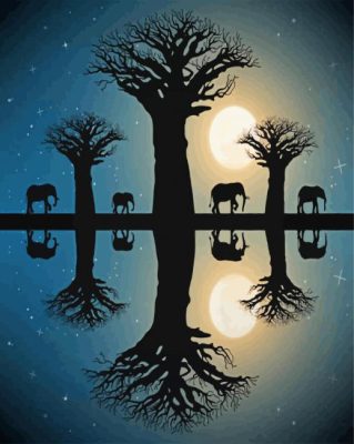 Boab Trees And Elephants Paint By Numbers 