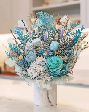 Aqua Blue Flowers Vase Paint By Numbers