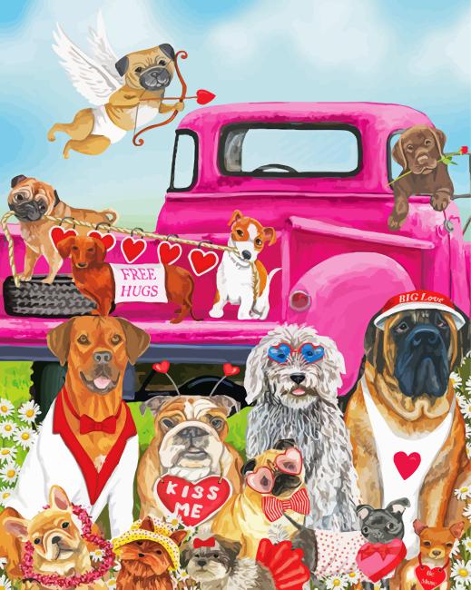 Valentines Dogs Paint By Numbers
