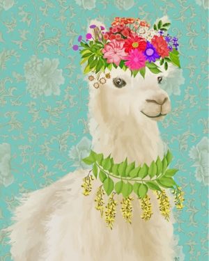 Alpaca With Flowers Paint By Number