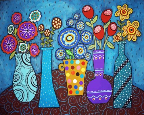 Flowers Pots Folk Paint By Number