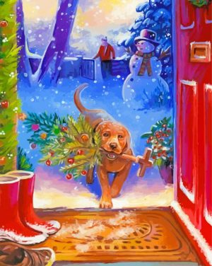Golden Retriever Dog In Christmas Paint By Number