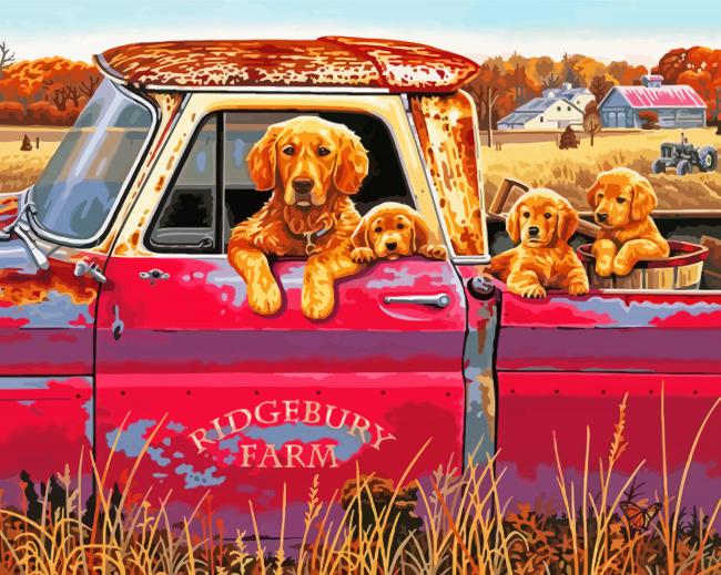 Golden Retrievers Ride In Truck Paint By Number