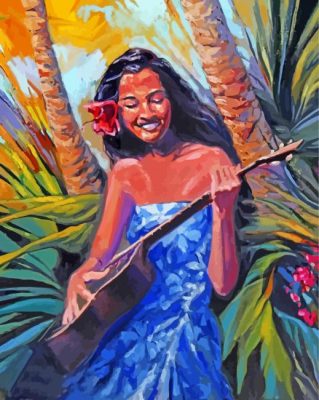 Hawaiian Lady Playing Guitar Paint By Numbers