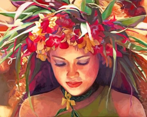 Hawaiian Lady With Floral Headdress Paint By Number
