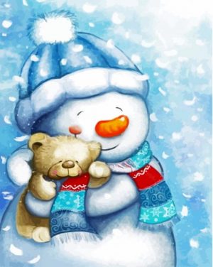 Cute Snowman and Teddy Paint By Number