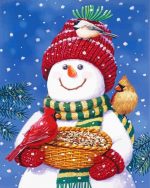 Snowman And Birds Paint By Number