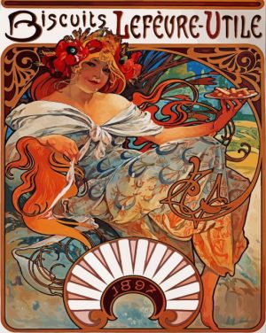 Biscuits Lefevre Utile Alphonse Mucha paint by numbers