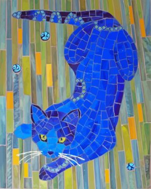 Blue Mosaic Cat Paint By Number