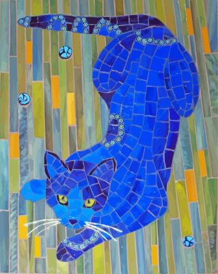 Blue Mosaic Cat Paint By Number