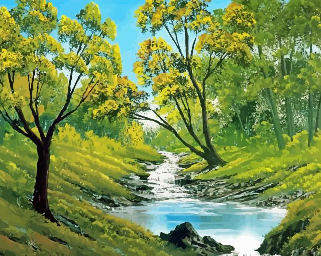 Bubbling Stream Bob Ross Paint By Number