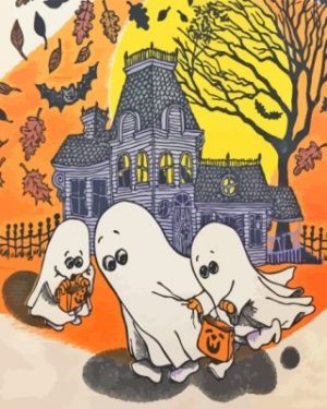 Cartoon Halloween Ghosts Paint By Numbers