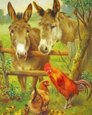 Chicken And Donkeys Paint By Number