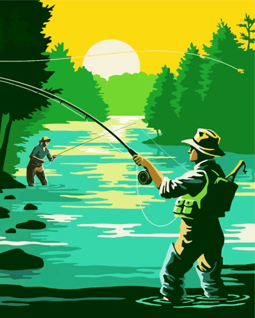 Illustration Fly Fishing paint by numbers