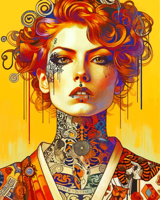 Illustration Tattooed Girl paint by number
